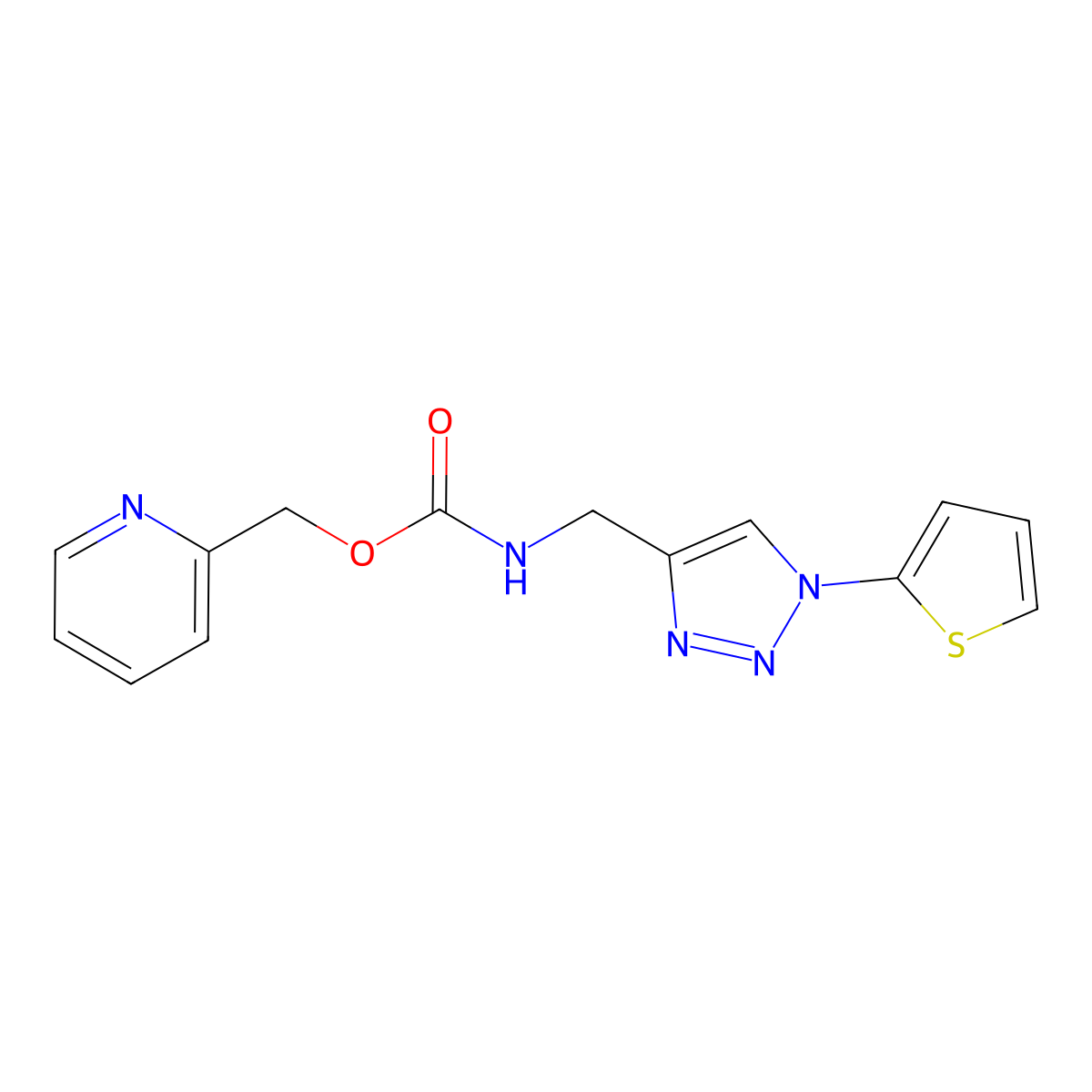pyridin-2-ylmethyl ((1-(thiophen-2-yl)-1H-1,2,3-triazol-4-yl)methyl)carbamate molecular structure, CAS 2034518-90-4
