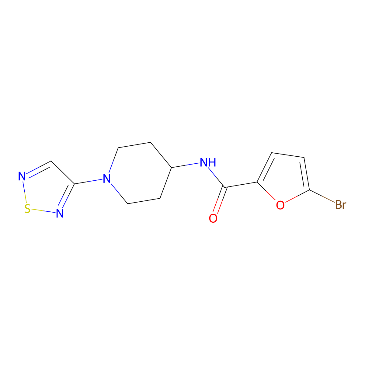 N-(1-(1,2,5-thiadiazol-3-yl)piperidin-4-yl)-5-bromofuran-2-carboxamide molecular structure, CAS 2034518-94-8