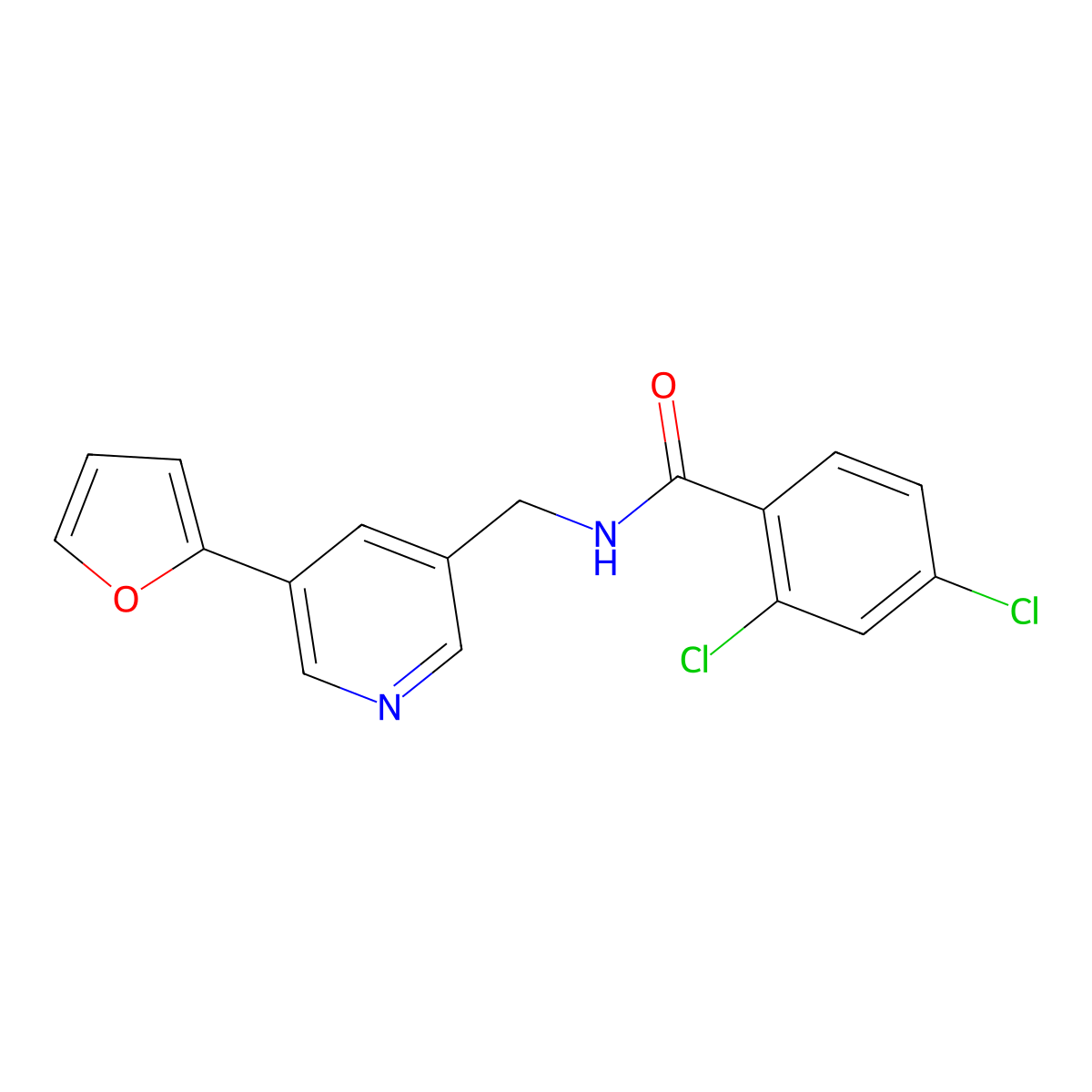 2,4-dichloro-N-{[5-(furan-2-yl)pyridin-3-yl]methyl}benzamide molecular structure, CAS 2034518-97-1