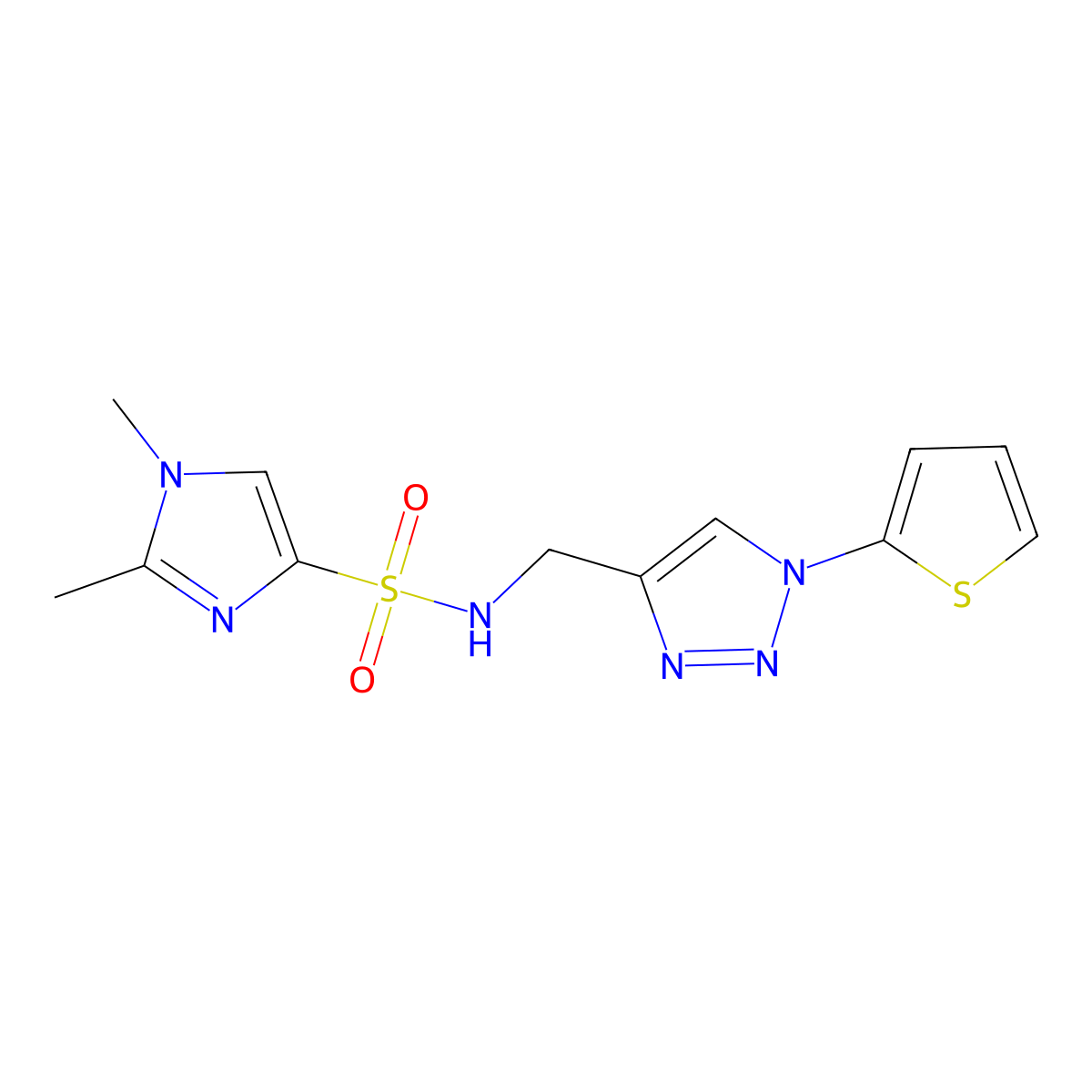 1,2-dimethyl-N-{[1-(thiophen-2-yl)-1H-1,2,3-triazol-4-yl]methyl}-1H-imidazole-4-sulfonamide molecular structure, CAS 2034518-99-3
