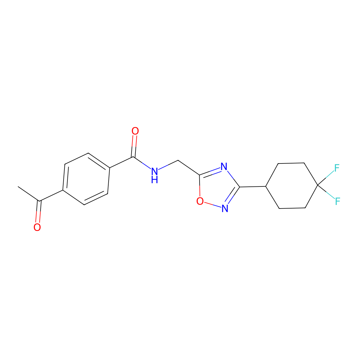 4-acetyl-N-{[3-(4,4-difluorocyclohexyl)-1,2,4-oxadiazol-5-yl]methyl}benzamide molecular structure, CAS 2034519-01-0
