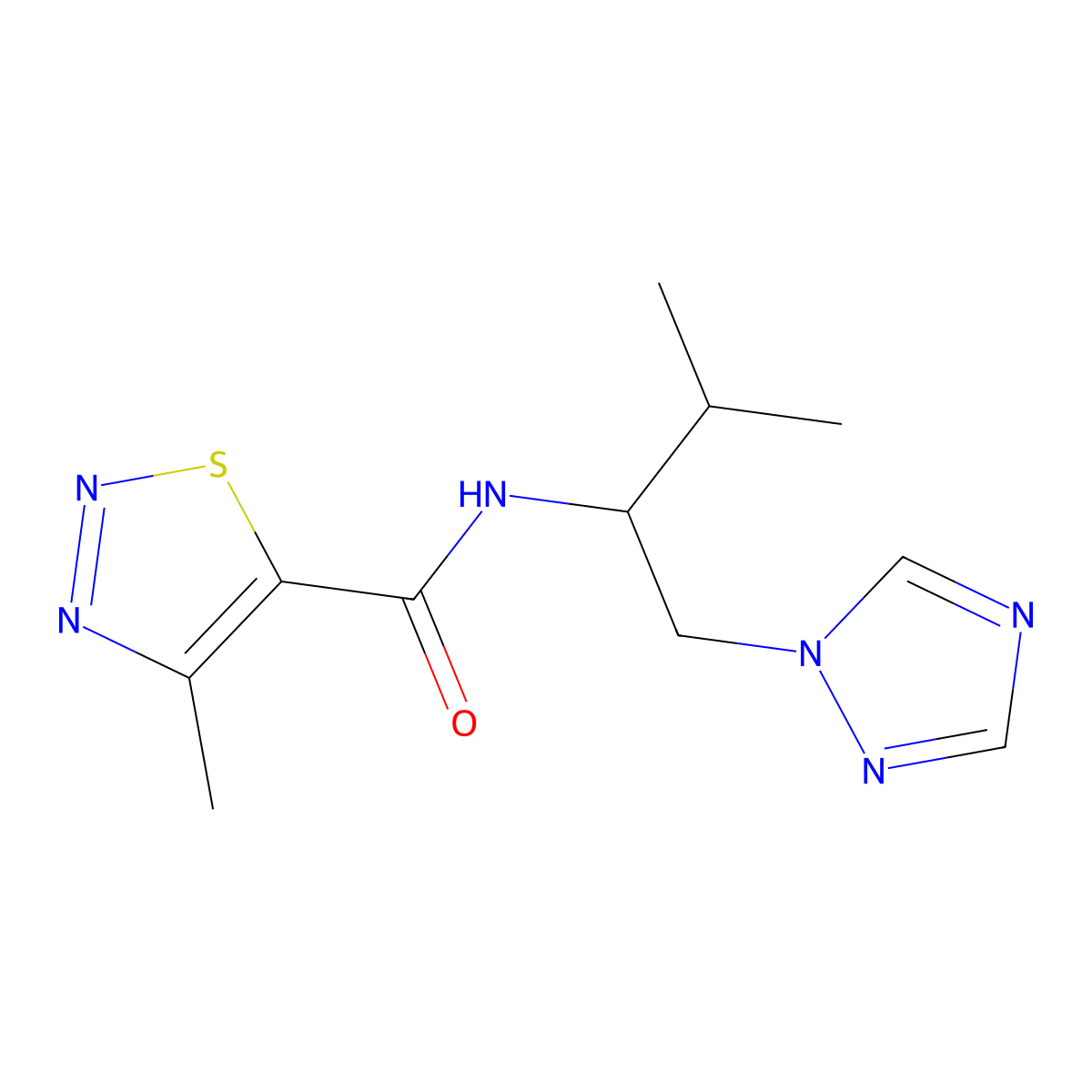 4-methyl-N-[3-methyl-1-(1H-1,2,4-triazol-1-yl)butan-2-yl]-1,2,3-thiadiazole-5-carboxamide molecular structure, CAS 2034519-07-6