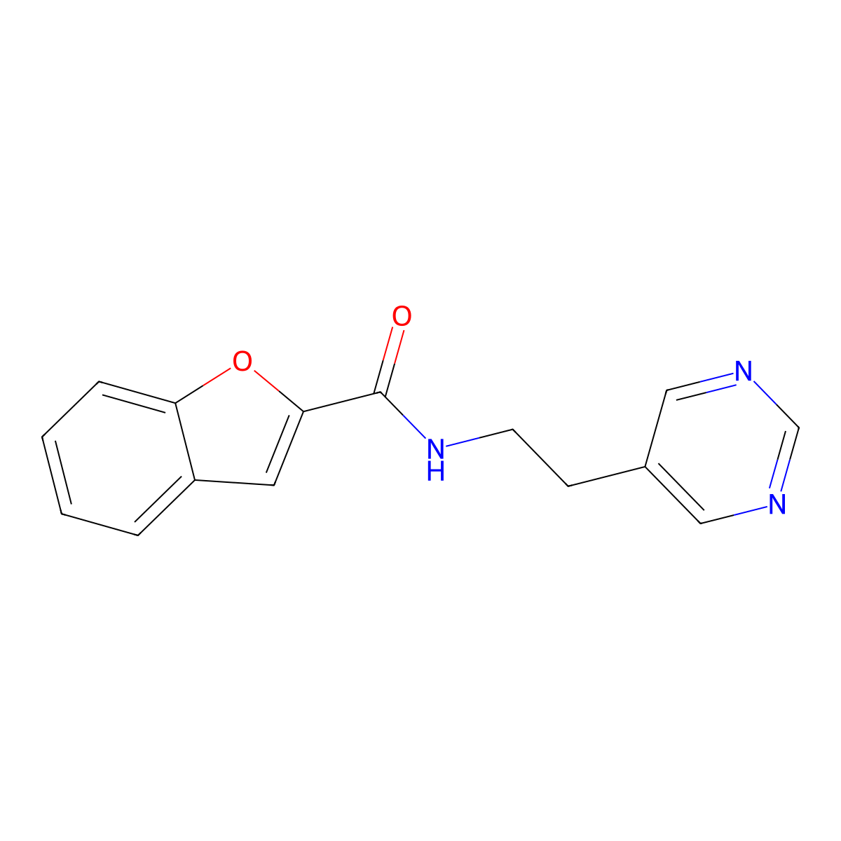 N-(2-(pyrimidin-5-yl)ethyl)benzofuran-2-carboxamide molecular structure, CAS 2034519-08-7