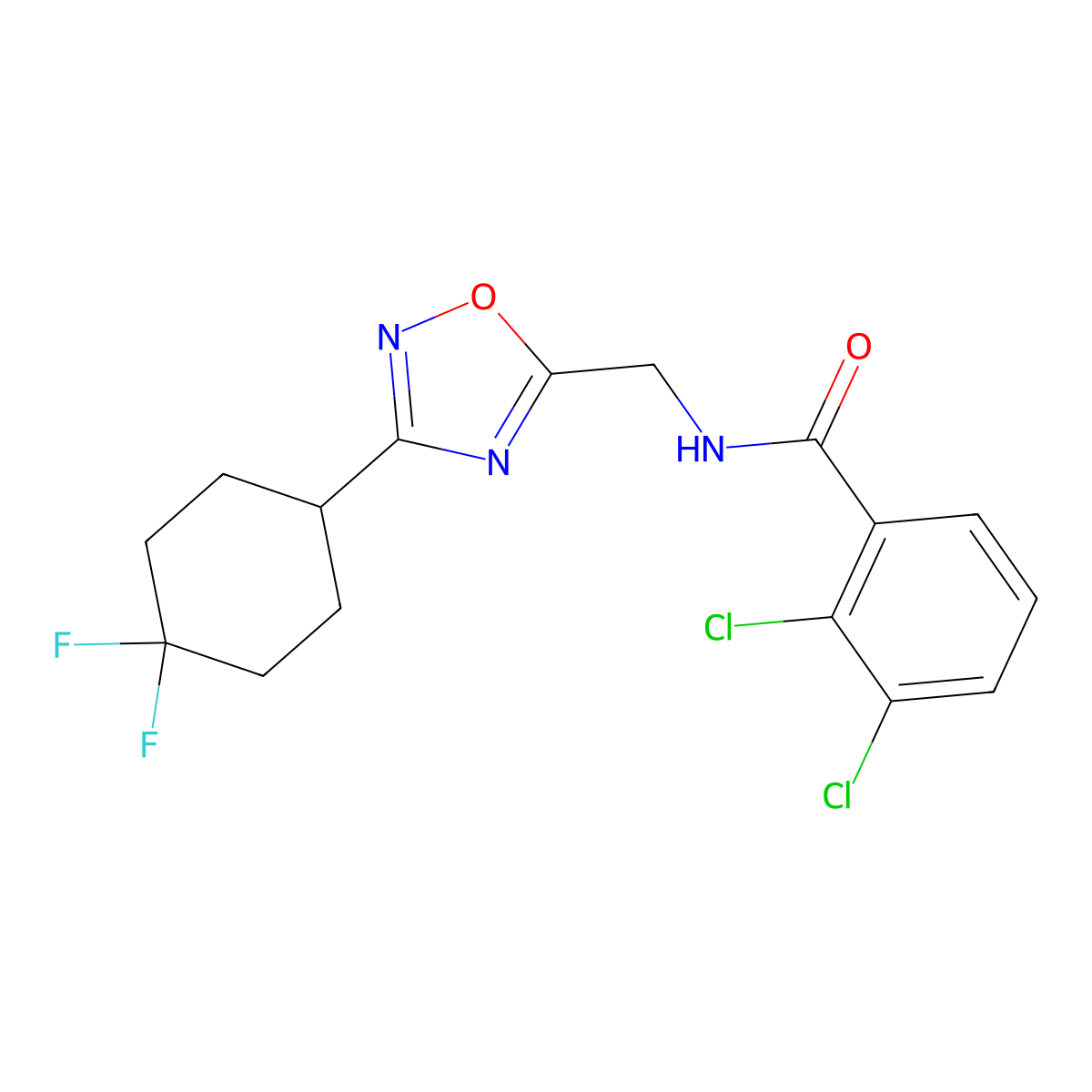 2,3-dichloro-N-{[3-(4,4-difluorocyclohexyl)-1,2,4-oxadiazol-5-yl]methyl}benzamide molecular structure, CAS 2034519-14-5