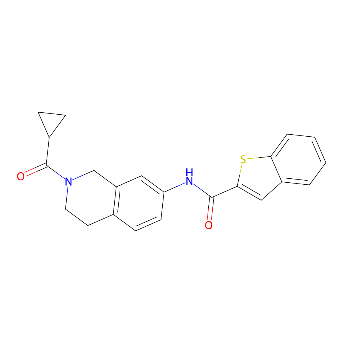 N-(2-(cyclopropanecarbonyl)-1,2,3,4-tetrahydroisoquinolin-7-yl)benzo[b]thiophene-2-carboxamide molecular structure, CAS 2034519-15-6