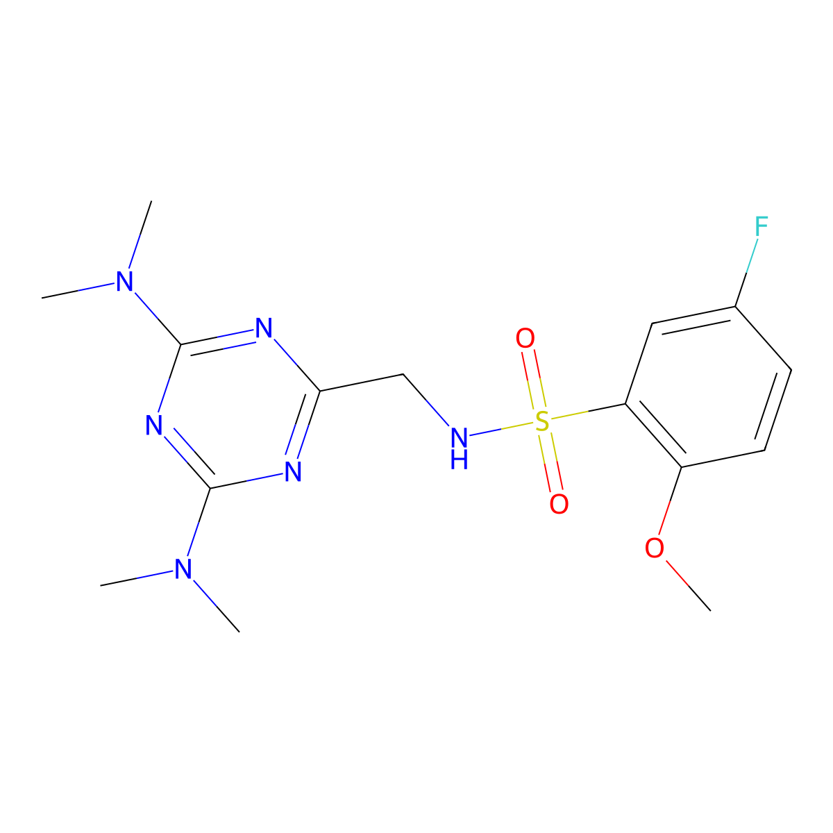 N-((4,6-bis(dimethylamino)-1,3,5-triazin-2-yl)methyl)-5-fluoro-2-methoxybenzenesulfonamide molecular structure, CAS 2034519-19-0