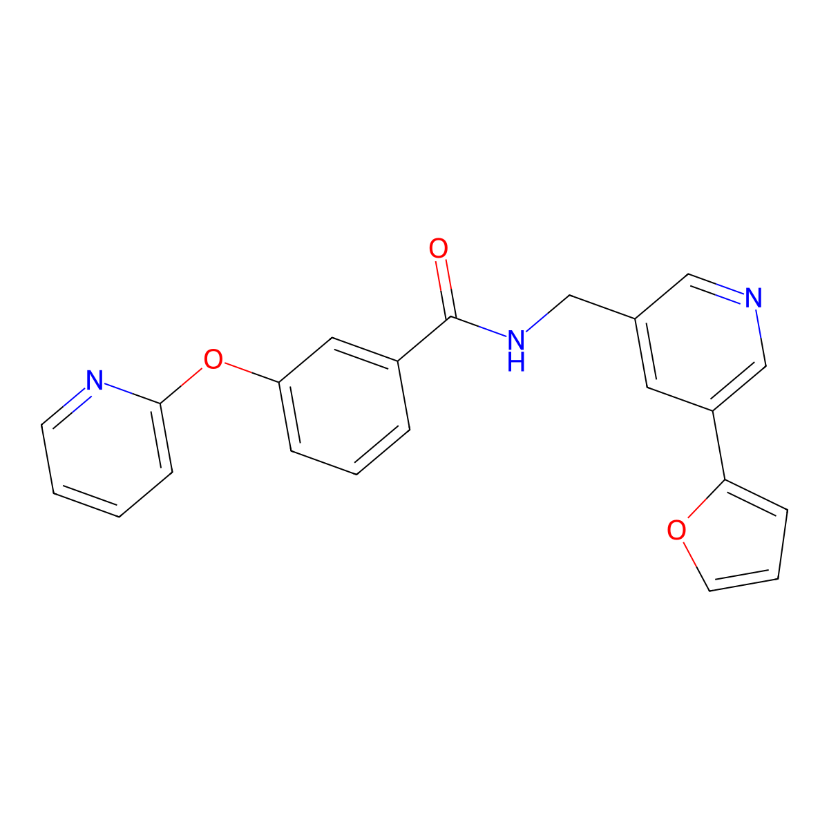 N-((5-(furan-2-yl)pyridin-3-yl)methyl)-3-(pyridin-2-yloxy)benzamide molecular structure, CAS 2034519-21-4