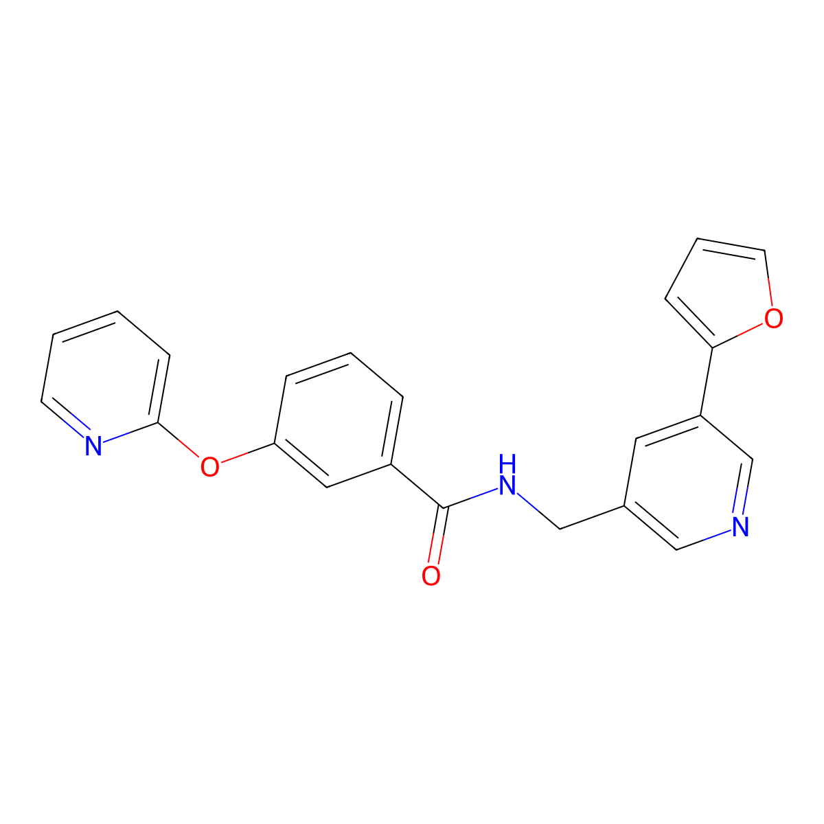 N-((5-(furan-2-yl)pyridin-3-yl)methyl)-3-(pyridin-2-yloxy)benzamide molecular structure, CAS 2034519-21-4