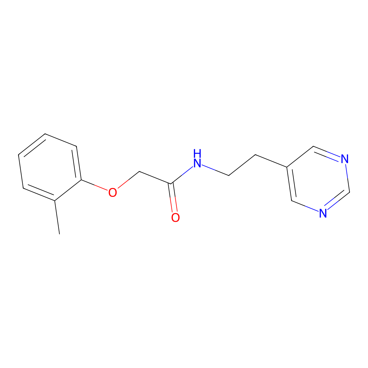 N-(2-(pyrimidin-5-yl)ethyl)-2-(o-tolyloxy)acetamide molecular structure, CAS 2034519-25-8