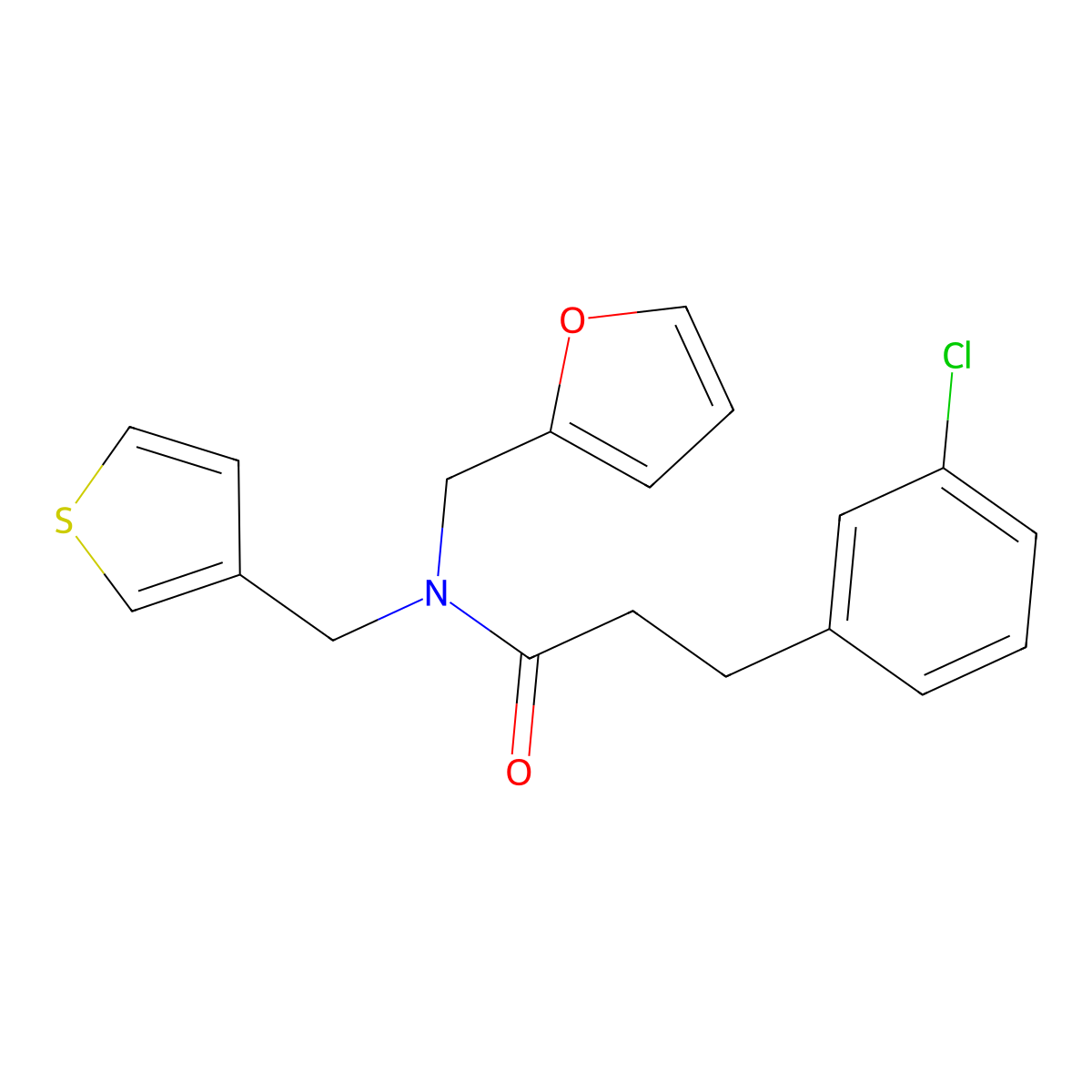3-(3-chlorophenyl)-N-(furan-2-ylmethyl)-N-(thiophen-3-ylmethyl)propanamide molecular structure, CAS 2034519-28-1