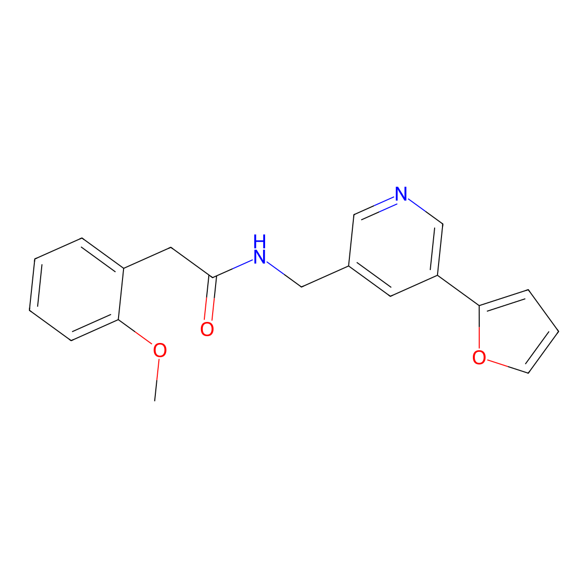 N-((5-(furan-2-yl)pyridin-3-yl)methyl)-2-(2-methoxyphenyl)acetamide molecular structure, CAS 2034519-31-6