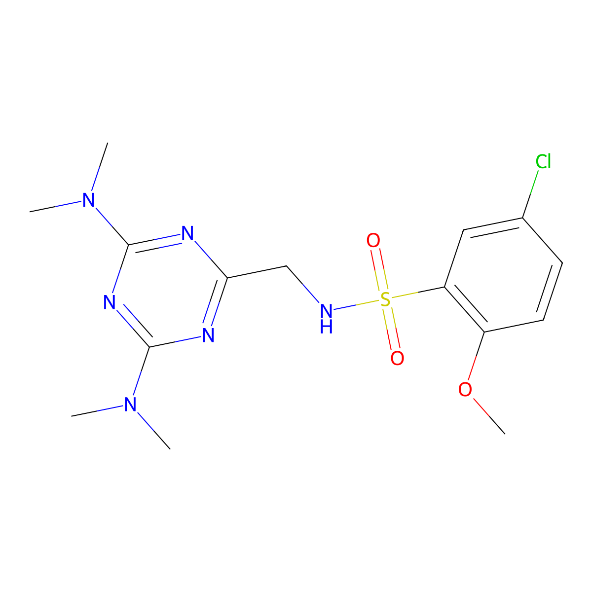 N-((4,6-bis(dimethylamino)-1,3,5-triazin-2-yl)methyl)-5-chloro-2-methoxybenzenesulfonamide molecular structure, CAS 2034519-32-7