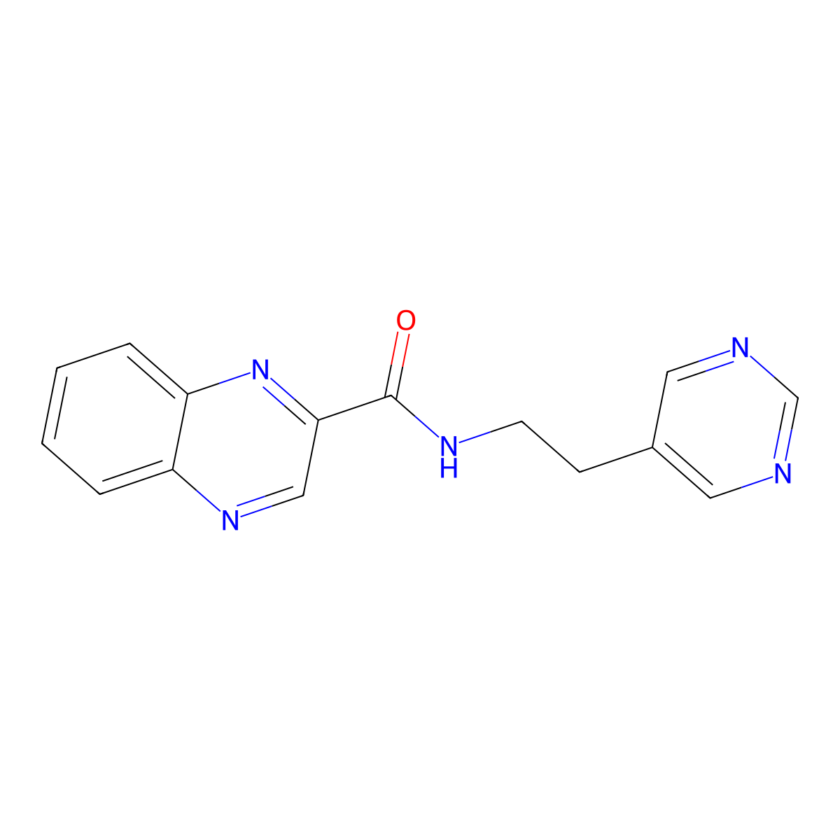 N-(2-(pyrimidin-5-yl)ethyl)quinoxaline-2-carboxamide molecular structure, CAS 2034519-33-8