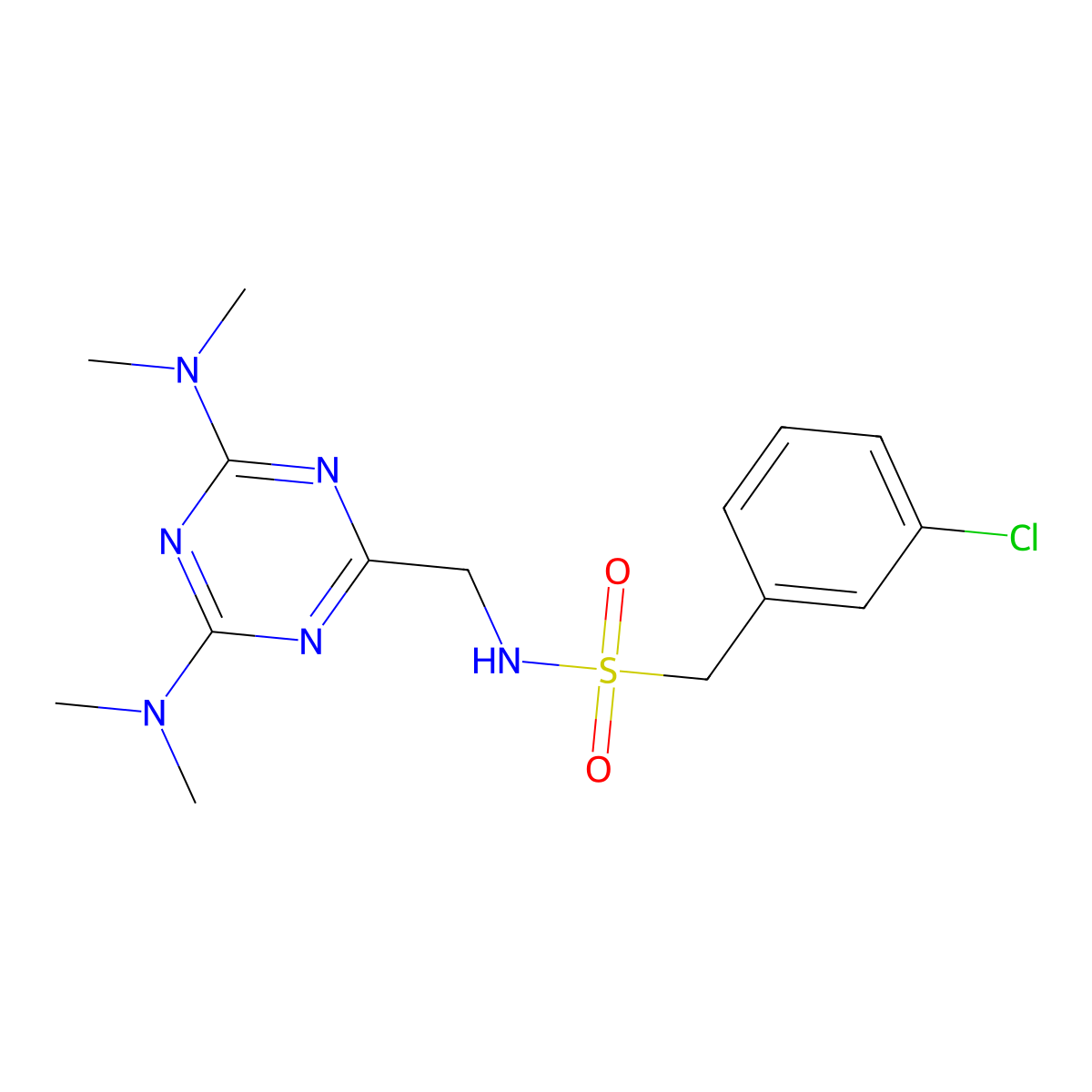 N-((4,6-bis(dimethylamino)-1,3,5-triazin-2-yl)methyl)-1-(3-chlorophenyl)methanesulfonamide molecular structure, CAS 2034519-38-3