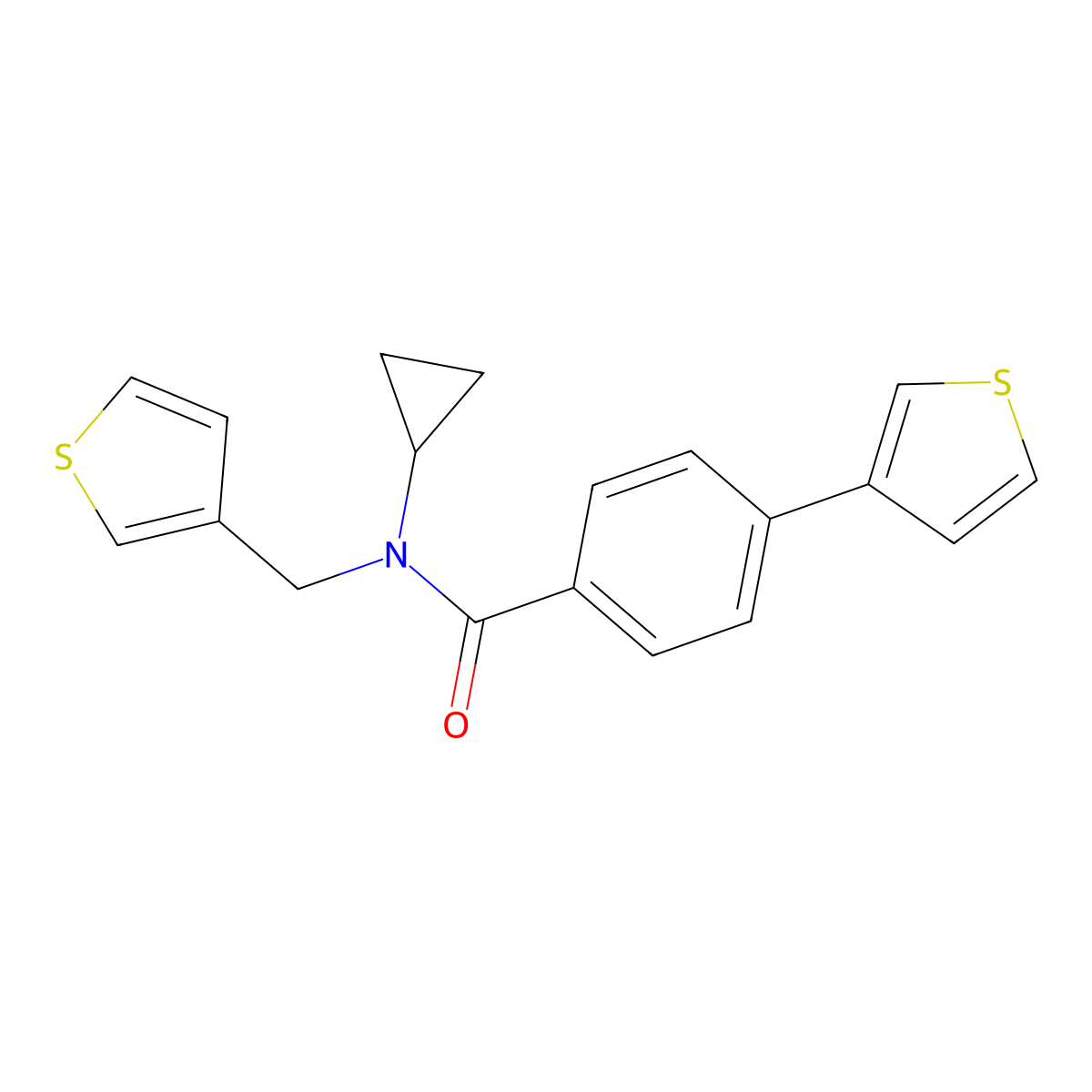 N-cyclopropyl-4-(thiophen-3-yl)-N-(thiophen-3-ylmethyl)benzamide molecular structure, CAS 2034519-40-7