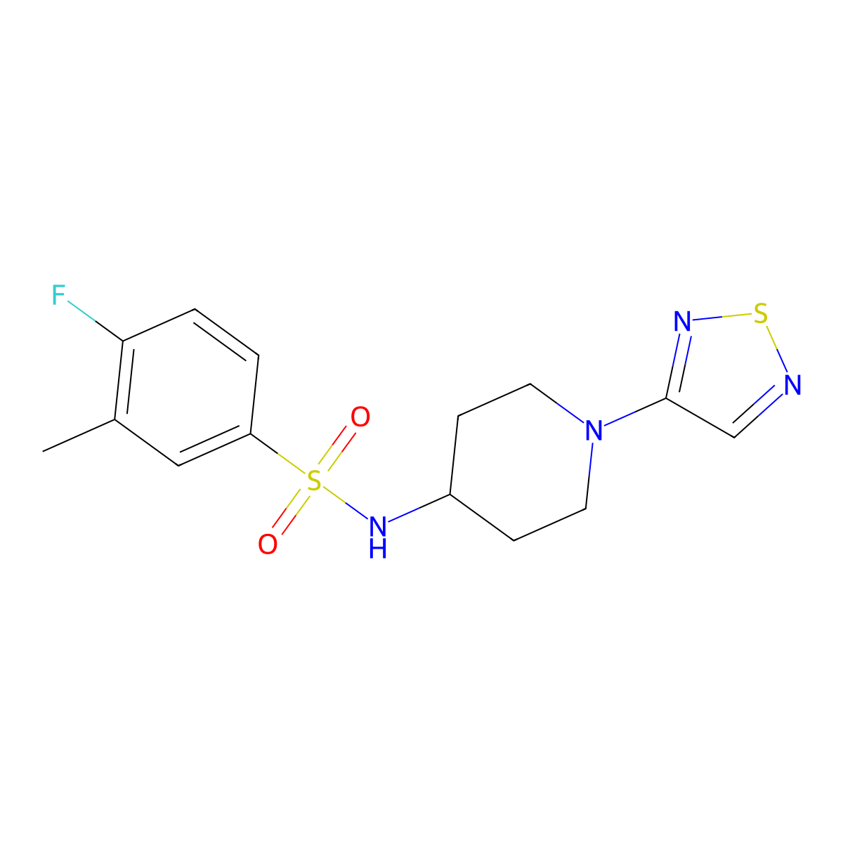 4-fluoro-3-methyl-N-[1-(1,2,5-thiadiazol-3-yl)piperidin-4-yl]benzene-1-sulfonamide molecular structure, CAS 2034519-44-1