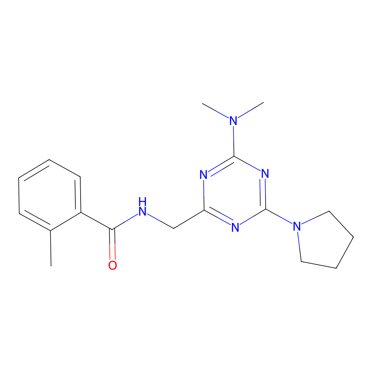 N-((4-(dimethylamino)-6-(pyrrolidin-1-yl)-1,3,5-triazin-2-yl)methyl)-2-methylbenzamide molecular structure, CAS 2034519-47-4