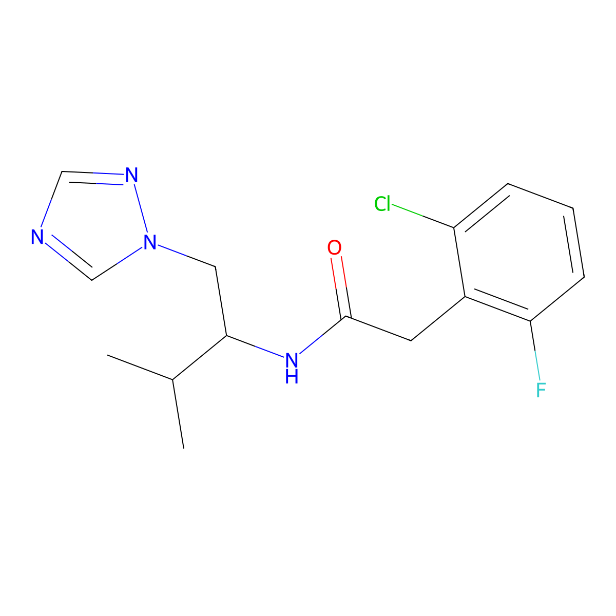 2-(2-chloro-6-fluorophenyl)-N-(3-methyl-1-(1H-1,2,4-triazol-1-yl)butan-2-yl)acetamide molecular structure, CAS 2034519-51-0