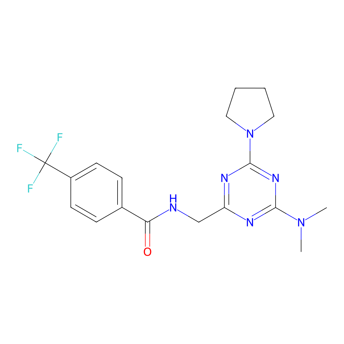 N-{[4-(dimethylamino)-6-(pyrrolidin-1-yl)-1,3,5-triazin-2-yl]methyl}-4-(trifluoromethyl)benzamide molecular structure, CAS 2034519-53-2