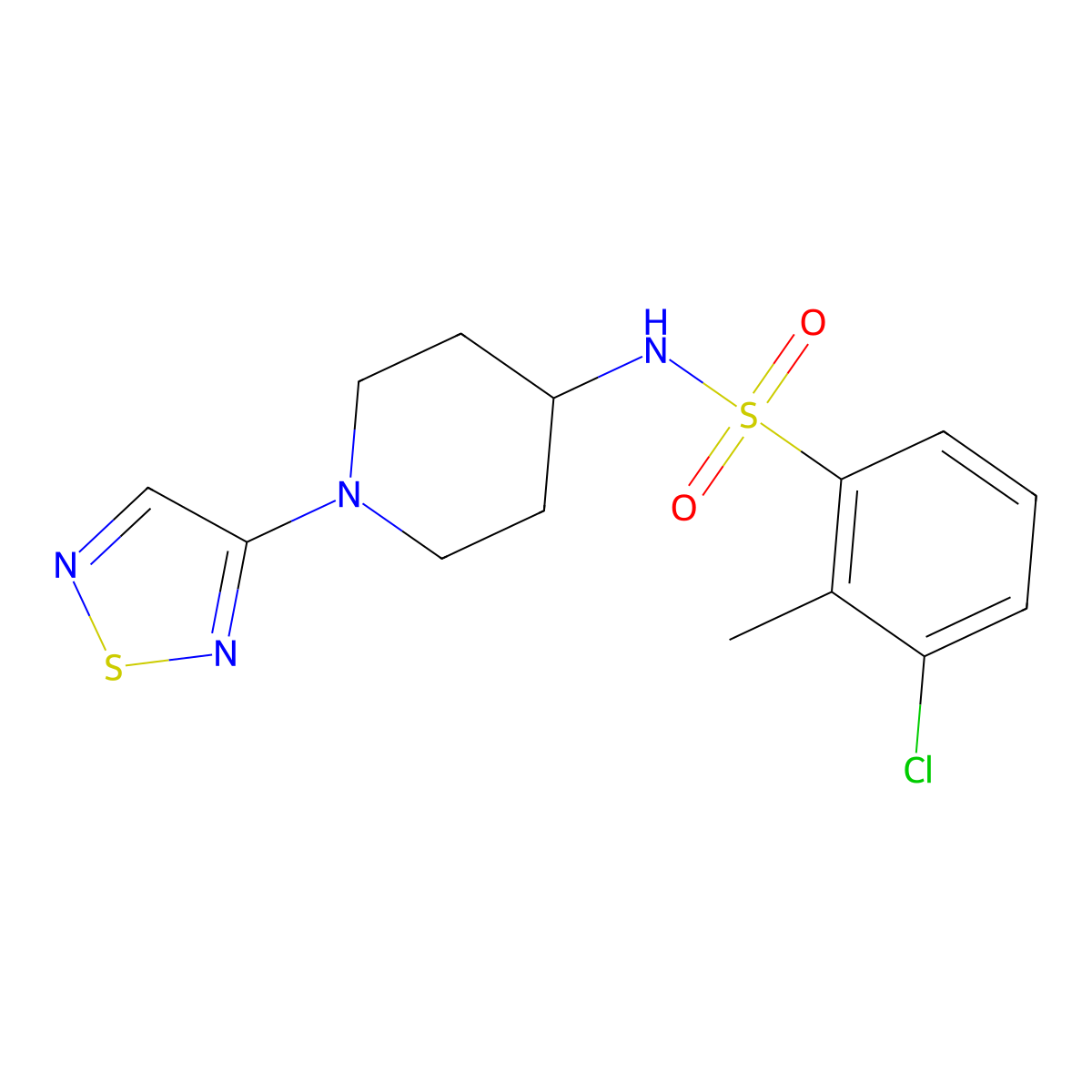 N-(1-(1,2,5-thiadiazol-3-yl)piperidin-4-yl)-3-chloro-2-methylbenzenesulfonamide molecular structure, CAS 2034519-55-4