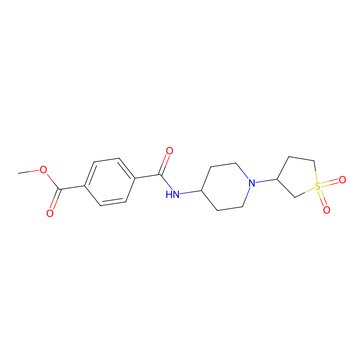 Methyl 4-((1-(1,1-dioxidotetrahydrothiophen-3-yl)piperidin-4-yl)carbamoyl)benzoate molecular structure, CAS 2034519-56-5
