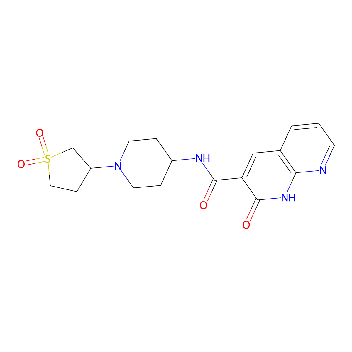 N-(1-(1,1-dioxidotetrahydrothiophen-3-yl)piperidin-4-yl)-2-oxo-1,2-dihydro-1,8-naphthyridine-3-carboxamide molecular structure, CAS 2034519-63-4