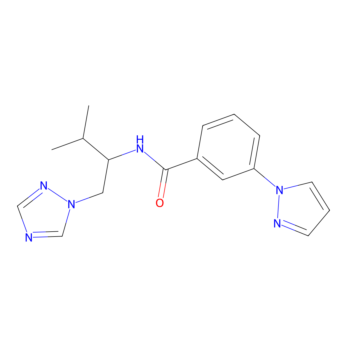 N-[3-methyl-1-(1H-1,2,4-triazol-1-yl)butan-2-yl]-3-(1H-pyrazol-1-yl)benzamide molecular structure, CAS 2034519-71-4