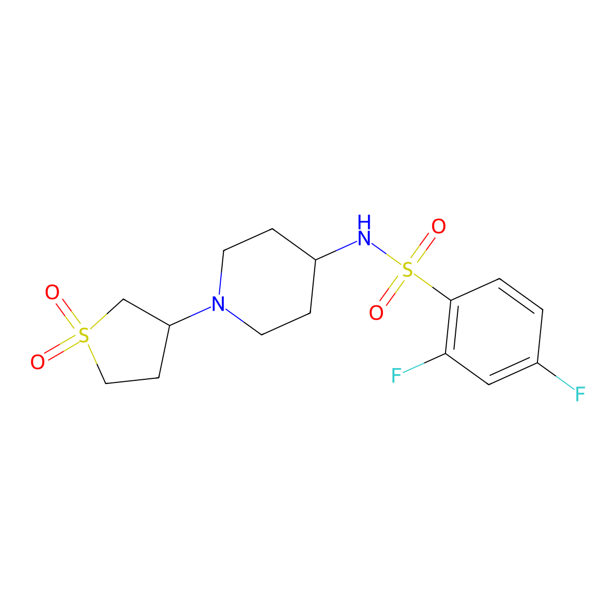 N-(1-(1,1-dioxidotetrahydrothiophen-3-yl)piperidin-4-yl)-2,4-difluorobenzenesulfonamide molecular structure, CAS 2034519-72-5