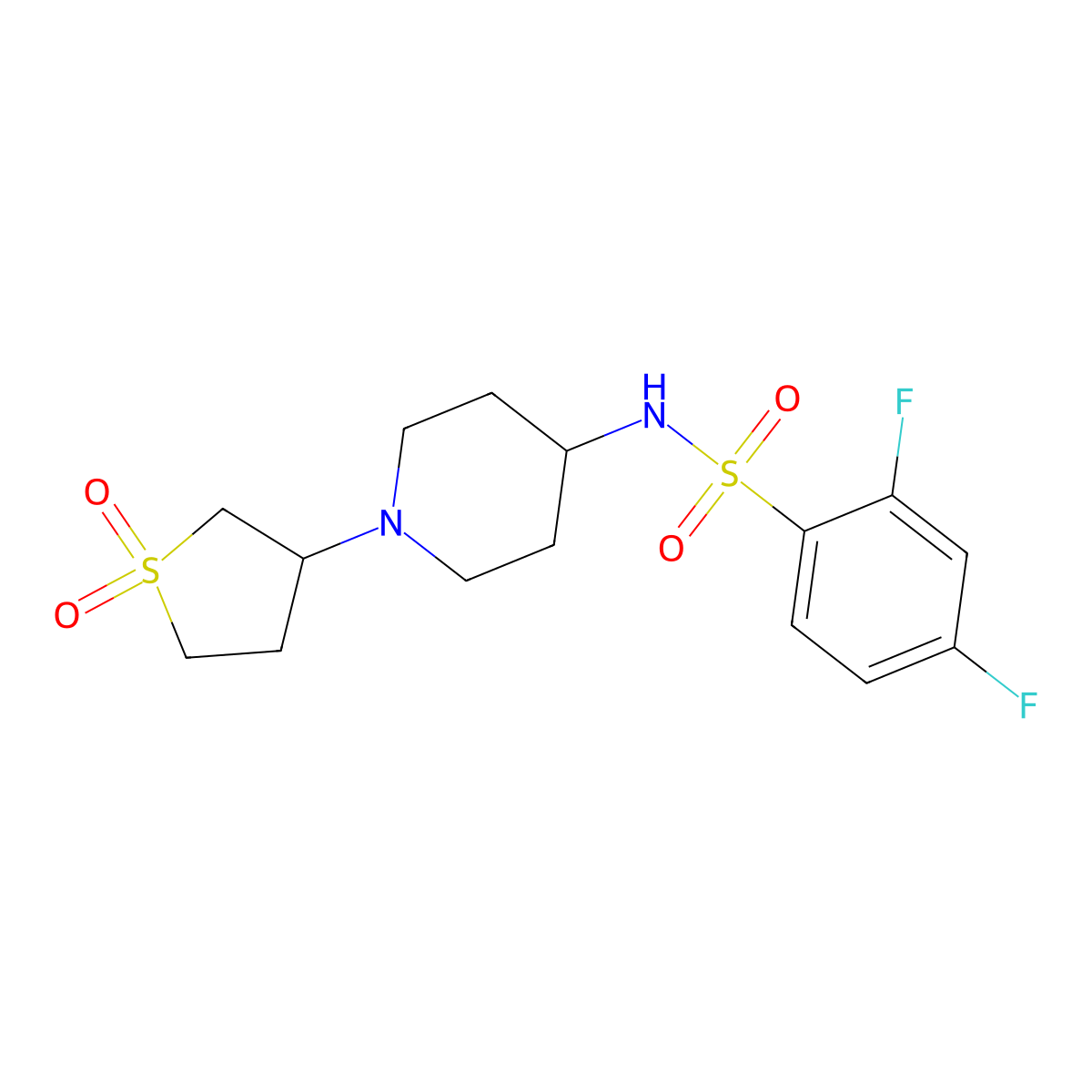 N-(1-(1,1-dioxidotetrahydrothiophen-3-yl)piperidin-4-yl)-2,4-difluorobenzenesulfonamide molecular structure, CAS 2034519-72-5