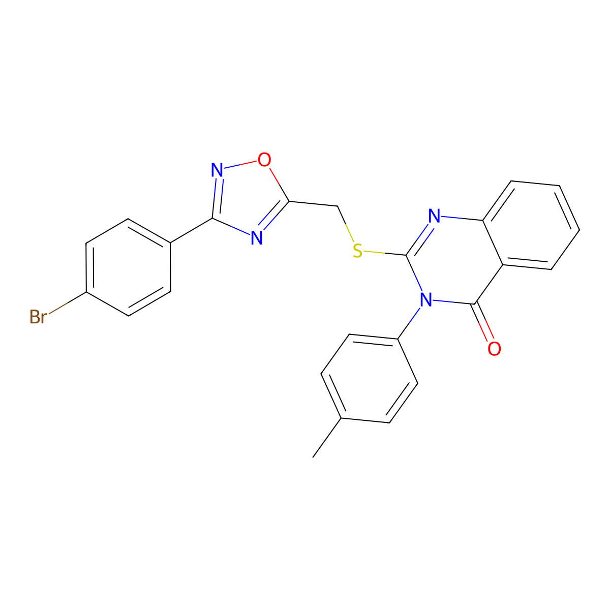 2-(((3-(4-bromophenyl)-1,2,4-oxadiazol-5-yl)methyl)thio)-3-(p-tolyl)quinazolin-4(3H)-one molecular structure, CAS 2034519-74-7