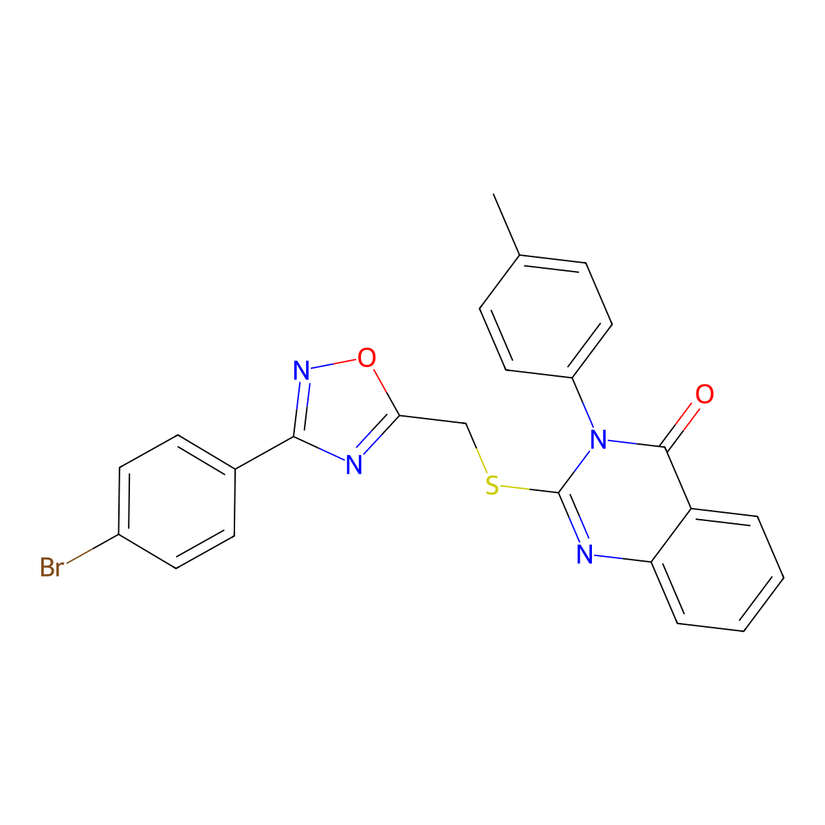 2-(((3-(4-bromophenyl)-1,2,4-oxadiazol-5-yl)methyl)thio)-3-(p-tolyl)quinazolin-4(3H)-one molecular structure, CAS 2034519-74-7