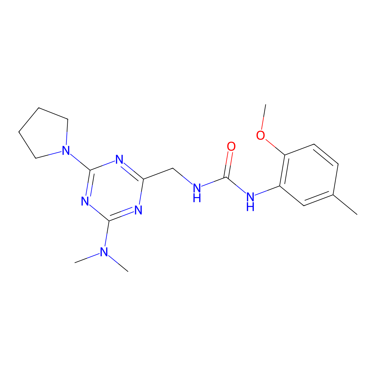 1-((4-(Dimethylamino)-6-(pyrrolidin-1-yl)-1,3,5-triazin-2-yl)methyl)-3-(2-methoxy-5-methylphenyl)urea molecular structure, CAS 2034519-78-1