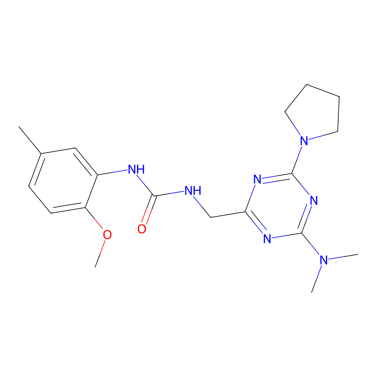 1-((4-(Dimethylamino)-6-(pyrrolidin-1-yl)-1,3,5-triazin-2-yl)methyl)-3-(2-methoxy-5-methylphenyl)urea molecular structure, CAS 2034519-78-1