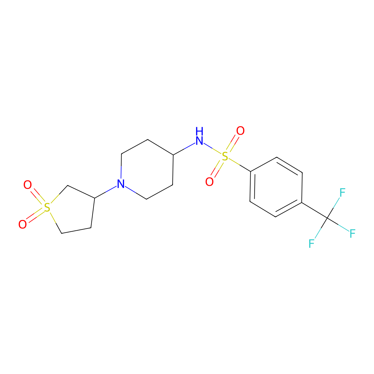 N-(1-(1,1-dioxidotetrahydrothiophen-3-yl)piperidin-4-yl)-4-(trifluoromethyl)benzenesulfonamide molecular structure, CAS 2034519-79-2