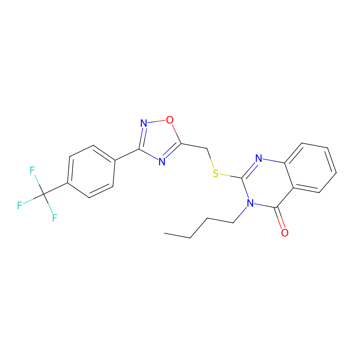 3-butyl-2-(((3-(4-(trifluoromethyl)phenyl)-1,2,4-oxadiazol-5-yl)methyl)thio)quinazolin-4(3H)-one molecular structure, CAS 2034519-80-5