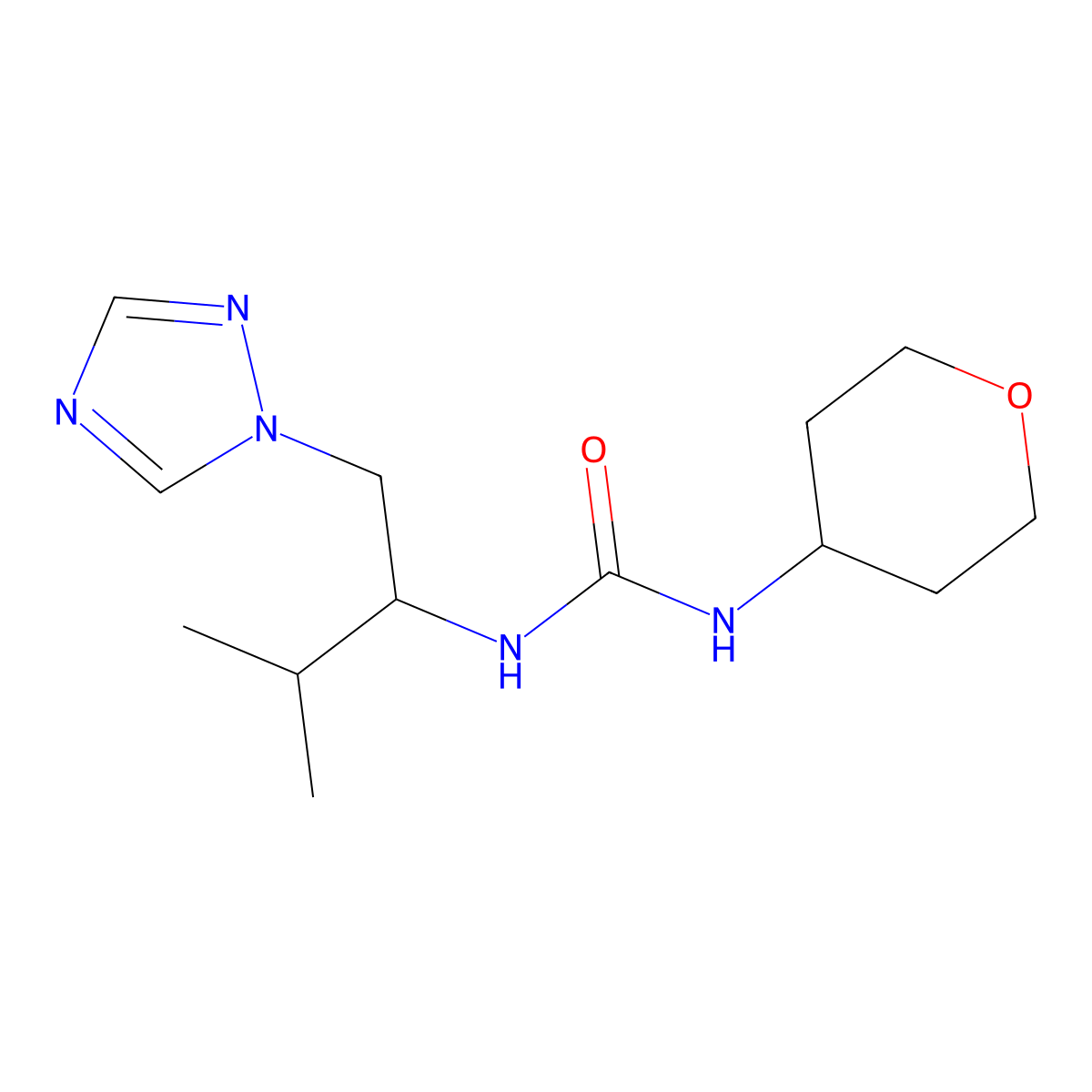 1-(3-methyl-1-(1H-1,2,4-triazol-1-yl)butan-2-yl)-3-(tetrahydro-2H-pyran-4-yl)urea molecular structure, CAS 2034519-81-6