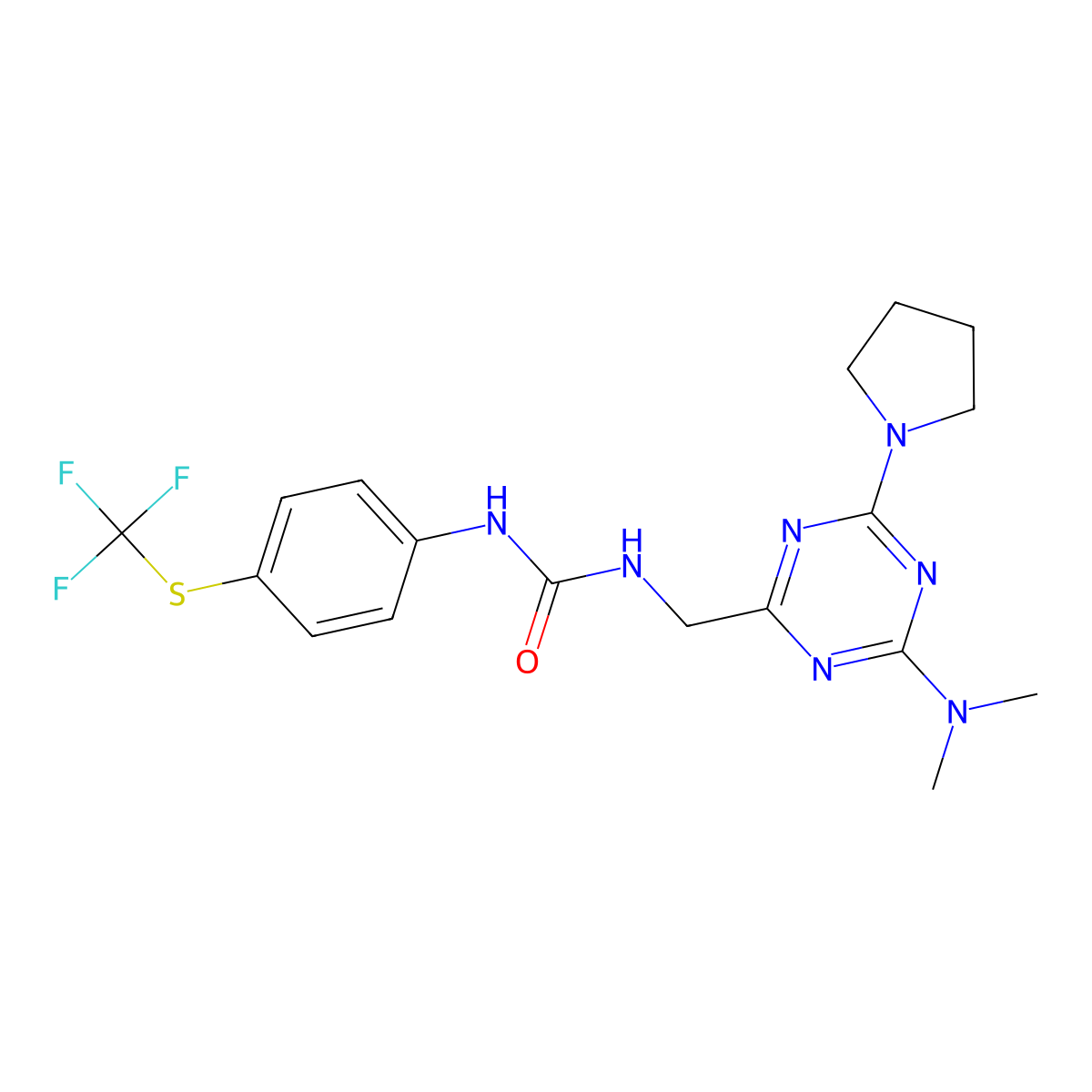 1-((4-(Dimethylamino)-6-(pyrrolidin-1-yl)-1,3,5-triazin-2-yl)methyl)-3-(4-((trifluoromethyl)thio)phenyl)urea molecular structure, CAS 2034519-84-9