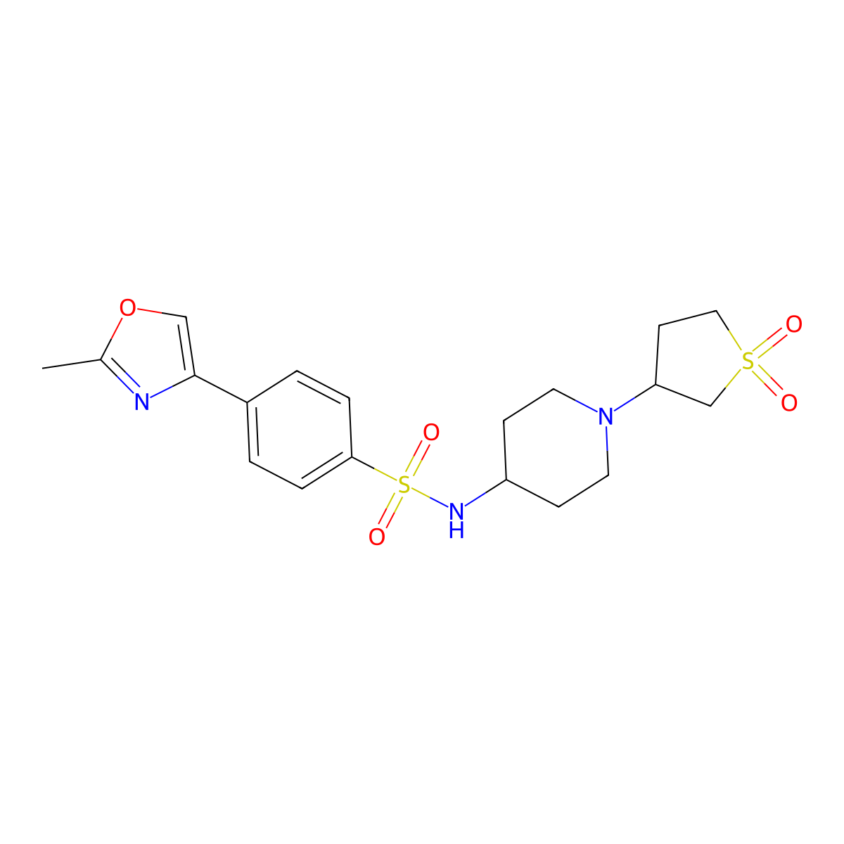 N-(1-(1,1-dioxidotetrahydrothiophen-3-yl)piperidin-4-yl)-4-(2-methyloxazol-4-yl)benzenesulfonamide molecular structure, CAS 2034519-86-1