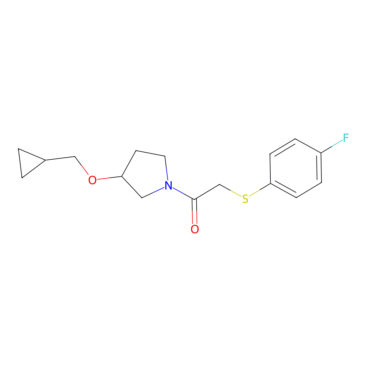 1-(3-(Cyclopropylmethoxy)pyrrolidin-1-yl)-2-((4-fluorophenyl)thio)ethanone molecular structure, CAS 2034519-94-1