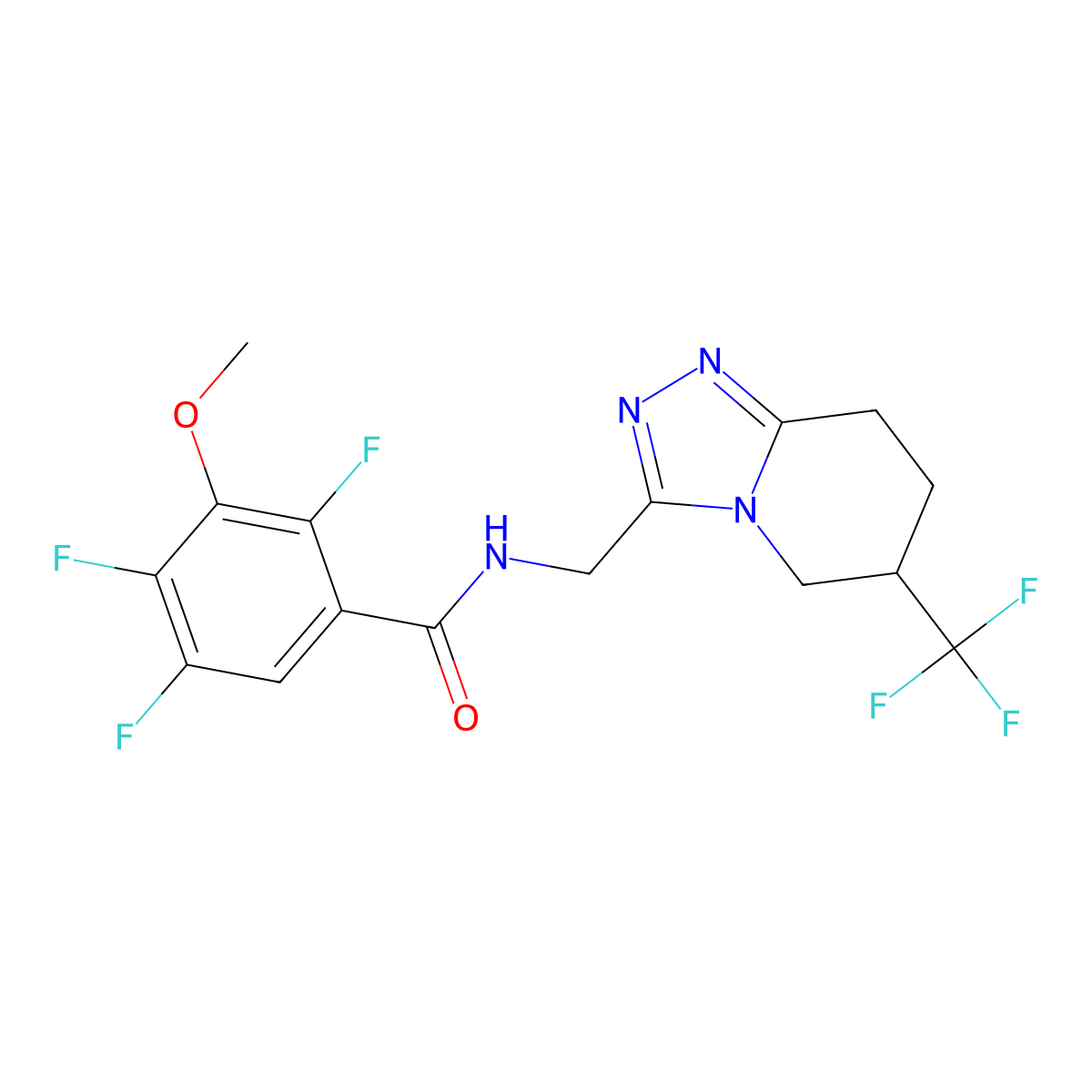 2,4,5-trifluoro-3-methoxy-N-((6-(trifluoromethyl)-5,6,7,8-tetrahydro-[1,2,4]triazolo[4,3-a]pyridin-3-yl)methyl)benzamide molecular structure, CAS 2034519-95-2