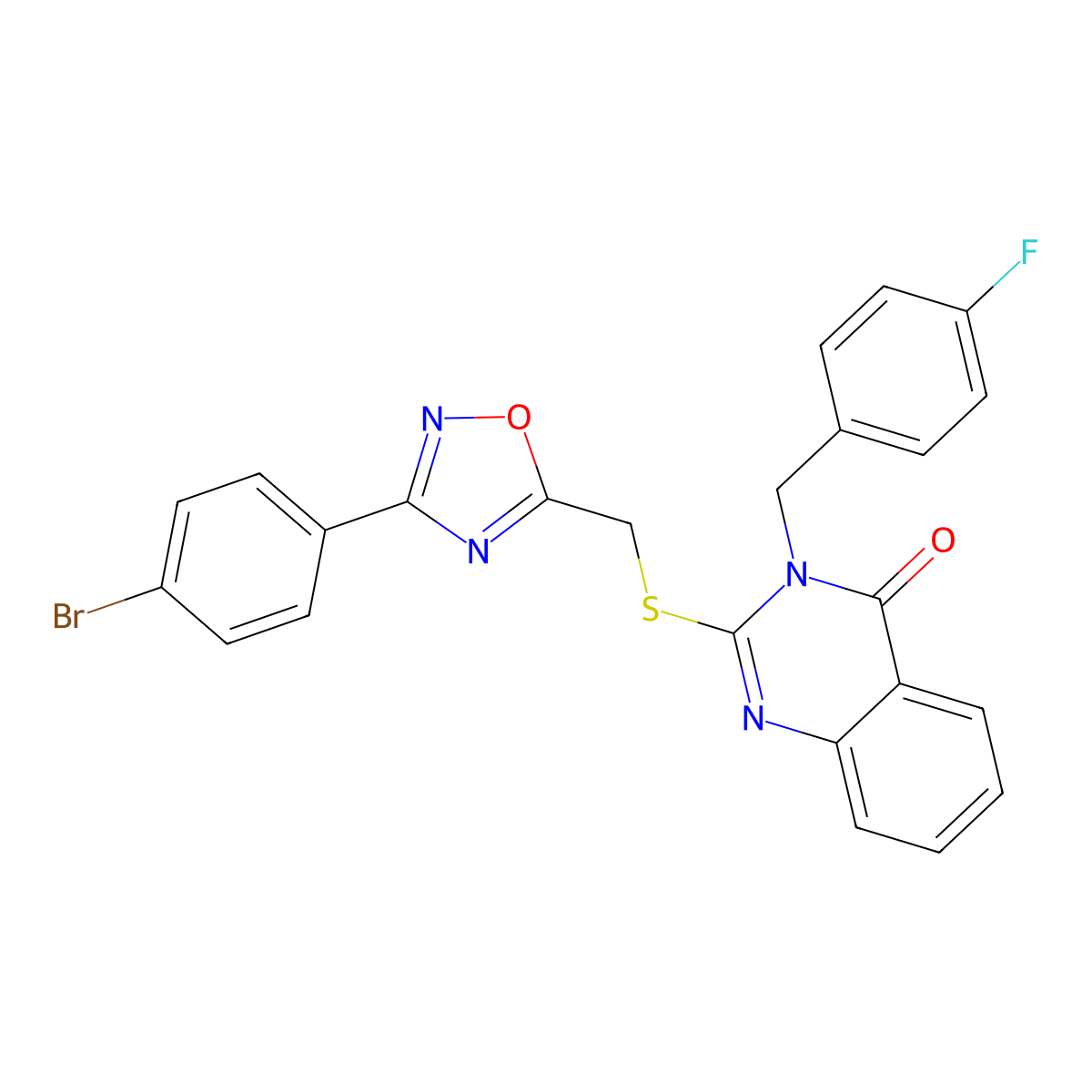 2-(((3-(4-bromophenyl)-1,2,4-oxadiazol-5-yl)methyl)thio)-3-(4-fluorobenzyl)quinazolin-4(3H)-one molecular structure, CAS 2034519-96-3