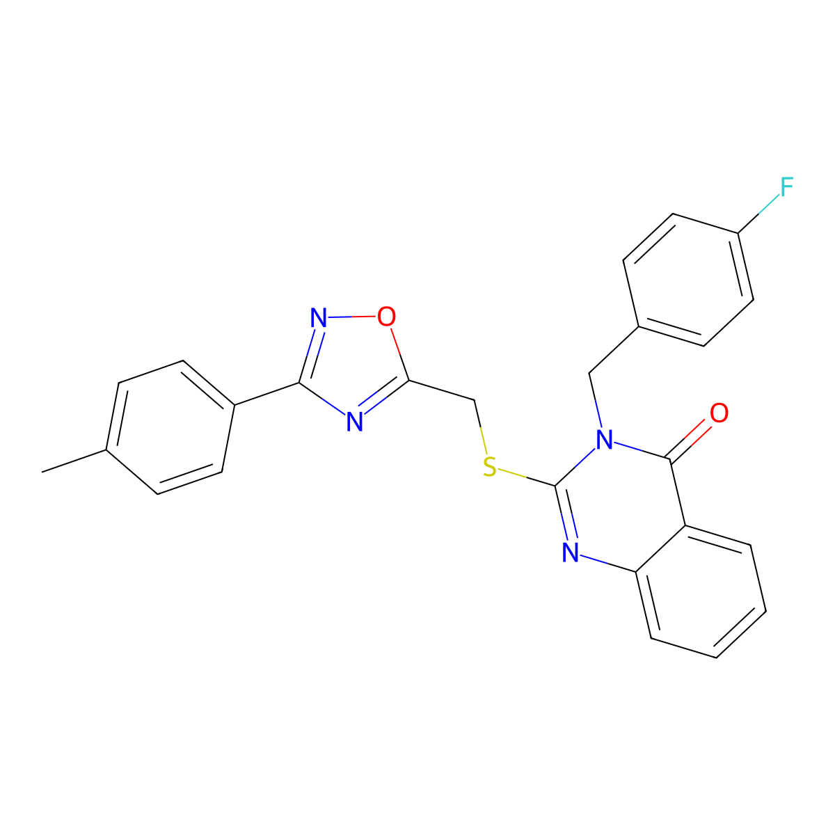 3-(4-fluorobenzyl)-2-(((3-(p-tolyl)-1,2,4-oxadiazol-5-yl)methyl)thio)quinazolin-4(3H)-one molecular structure, CAS 2034520-03-9