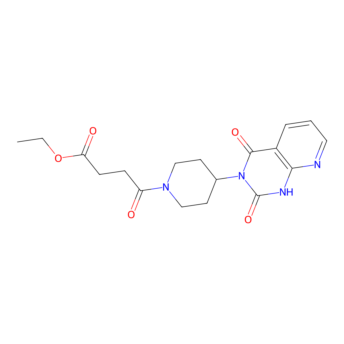 ethyl 4-(4-(2,4-dioxo-1,2-dihydropyrido[2,3-d]pyrimidin-3(4H)-yl)piperidin-1-yl)-4-oxobutanoate molecular structure, CAS 2034520-07-3