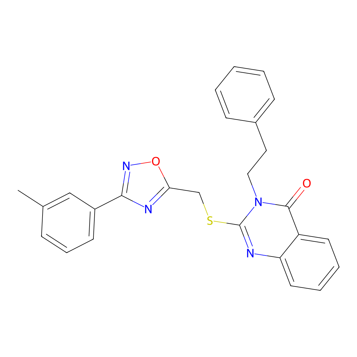 3-phenethyl-2-(((3-(m-tolyl)-1,2,4-oxadiazol-5-yl)methyl)thio)quinazolin-4(3H)-one molecular structure, CAS 2034520-09-5