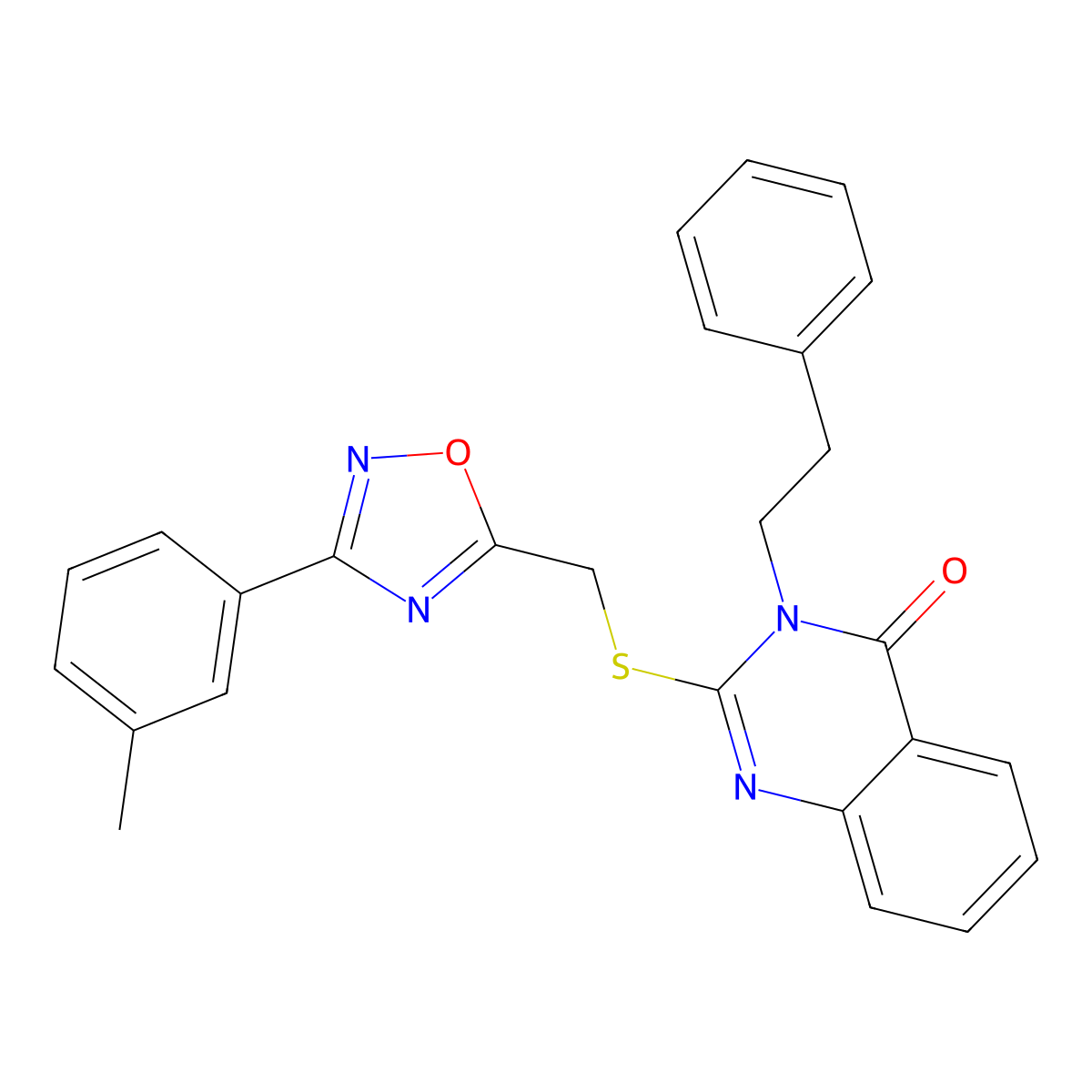 3-phenethyl-2-(((3-(m-tolyl)-1,2,4-oxadiazol-5-yl)methyl)thio)quinazolin-4(3H)-one molecular structure, CAS 2034520-09-5