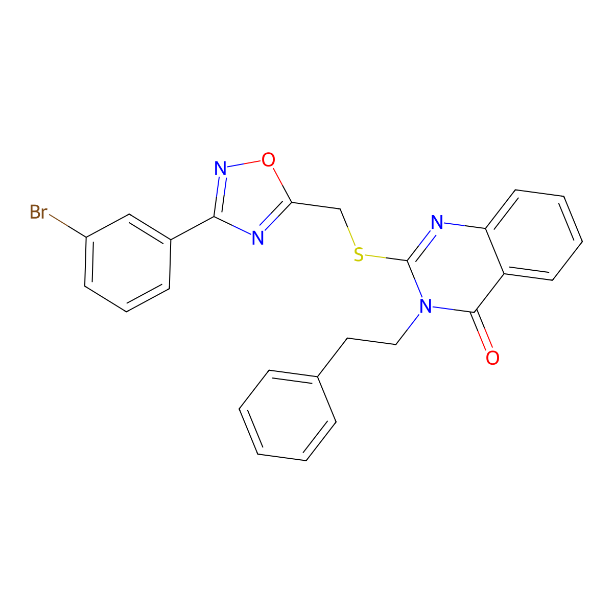 2-(((3-(3-bromophenyl)-1,2,4-oxadiazol-5-yl)methyl)thio)-3-phenethylquinazolin-4(3H)-one molecular structure, CAS 2034520-12-0