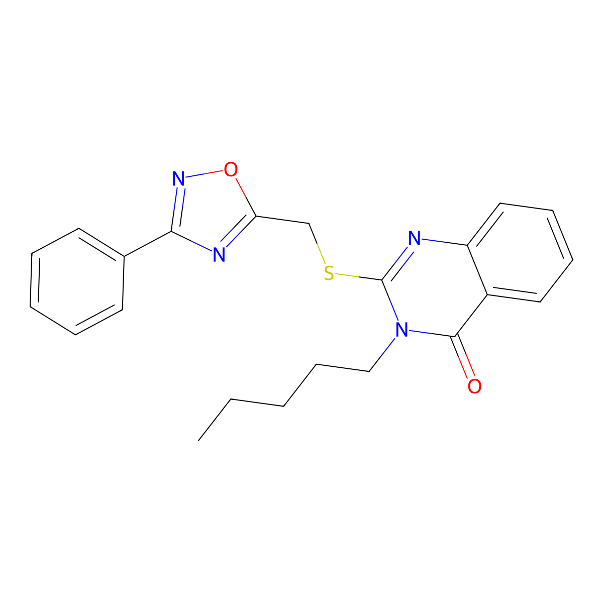 3-pentyl-2-(((3-phenyl-1,2,4-oxadiazol-5-yl)methyl)thio)quinazolin-4(3H)-one molecular structure, CAS 2034520-19-7