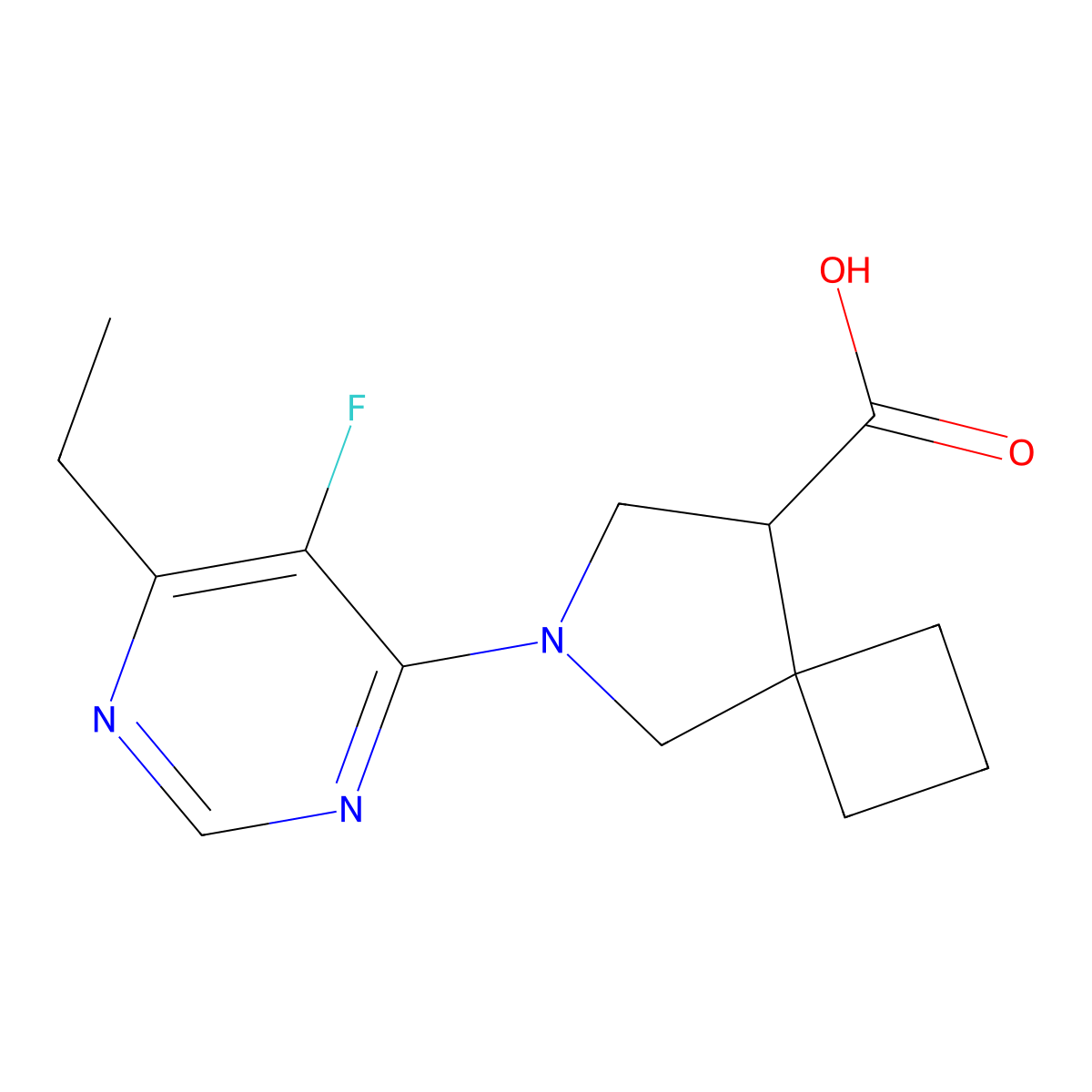6-(6-Ethyl-5-fluoropyrimidin-4-yl)-6-azaspiro[3.4]octane-8-carboxylic acid molecular structure, CAS 2034520-26-6