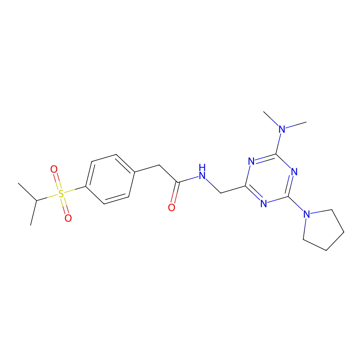 N-((4-(dimethylamino)-6-(pyrrolidin-1-yl)-1,3,5-triazin-2-yl)methyl)-2-(4-(isopropylsulfonyl)phenyl)acetamide molecular structure, CAS 2034520-31-3