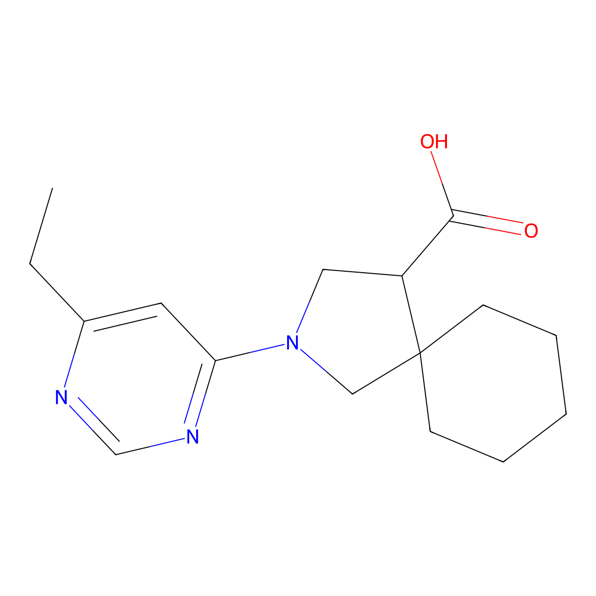 2-(6-Ethylpyrimidin-4-yl)-2-azaspiro[4.5]decane-4-carboxylic acid molecular structure, CAS 2034520-34-6